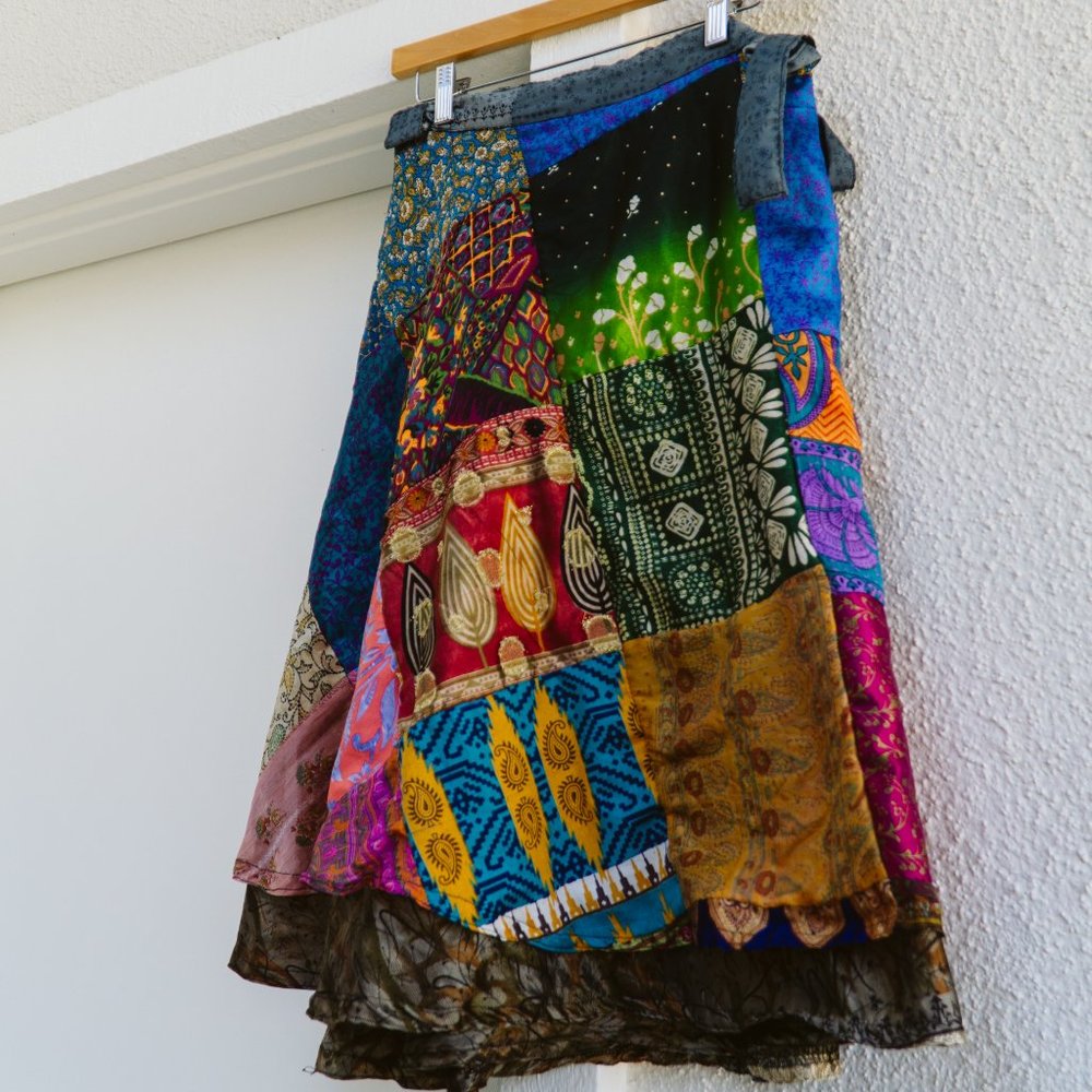 Silk Patchwork Wrap Skirt - image 2
